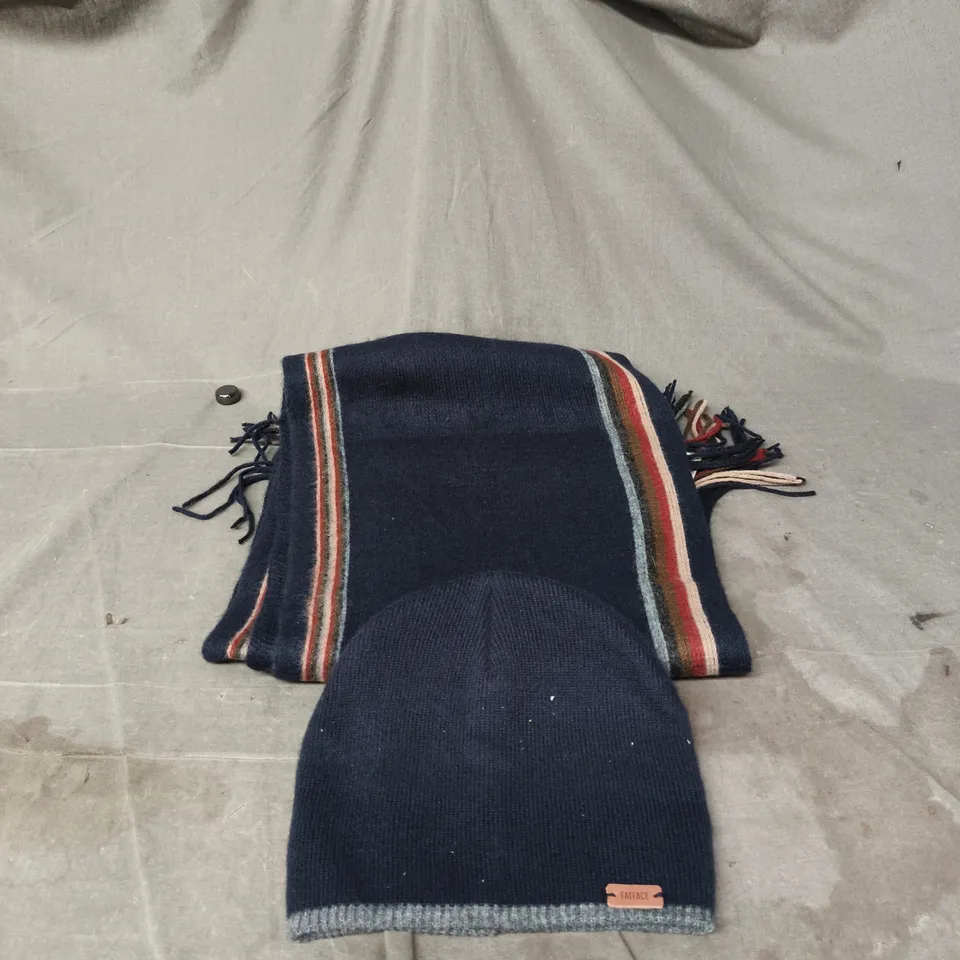 FATFACE BLUE BEANIE AND SCARF SET