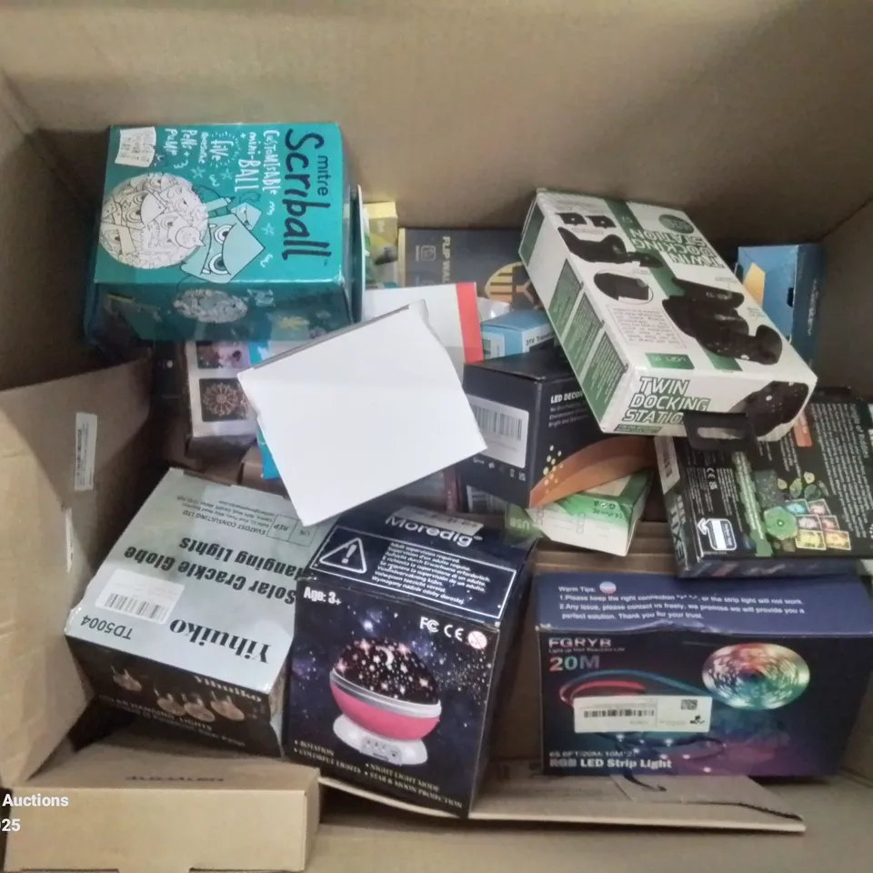 BOX CONTAINING LARGE AMOUNT OF MIXED BOXED ELECTRONIC ITEMS PHONE ACCESSORIES ETC.