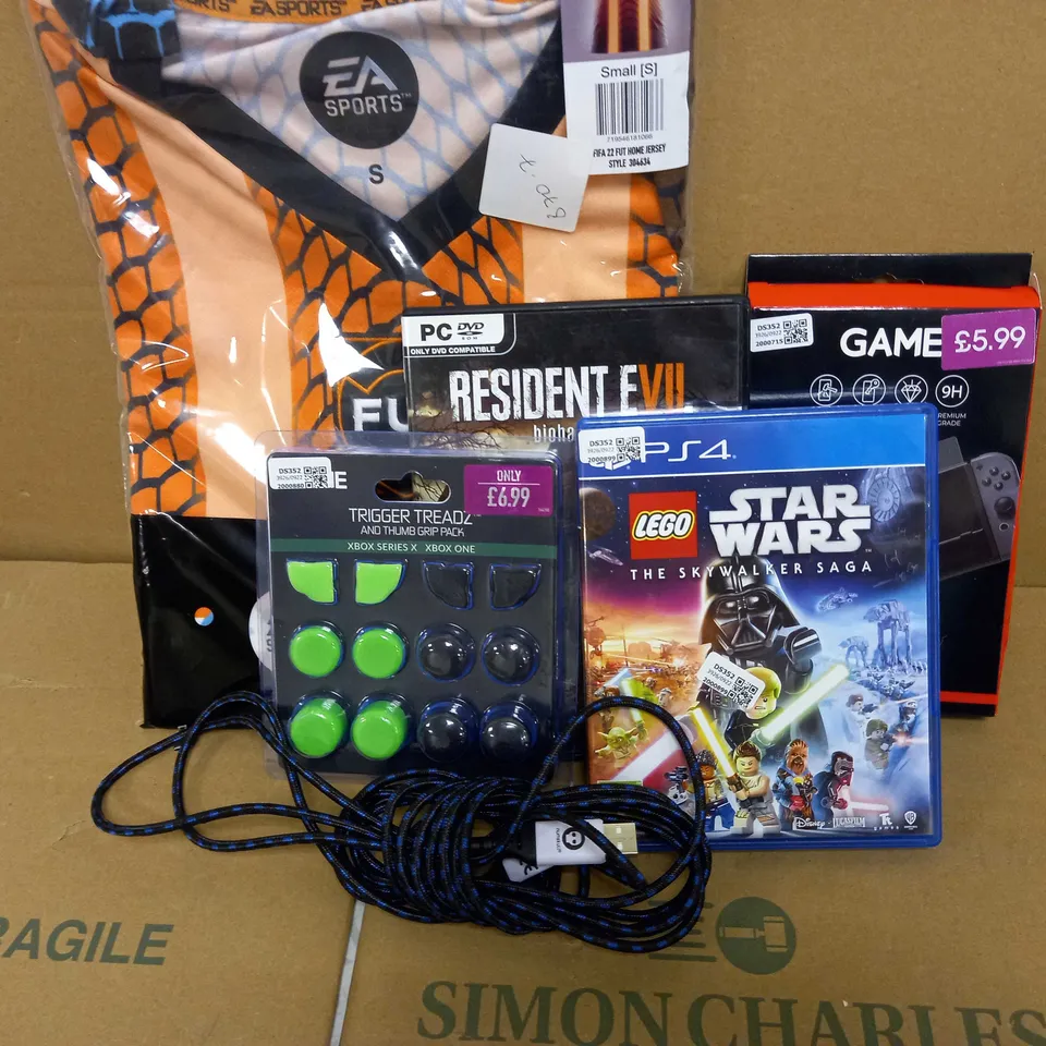 LOT OF 6 ITEMS INCLUDING LEGO STAR WARS THE SKYWALKER SAGA PS4 GAME, TEMPERED GLASS FOR NINTENDO SWITCH, USB-C CABLE