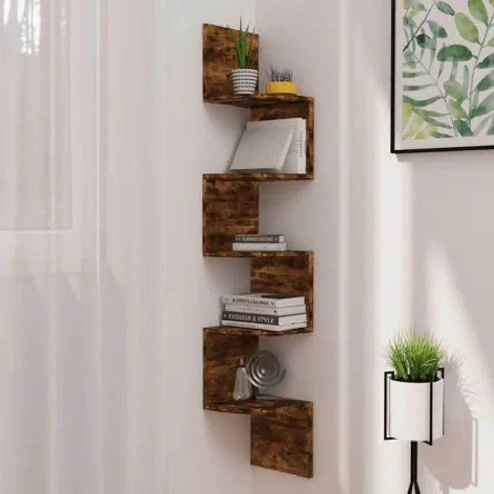 BOXED GLENTON 5 PIECE CORNER WALL HANGING SHELVING UNIT (1 BOX)