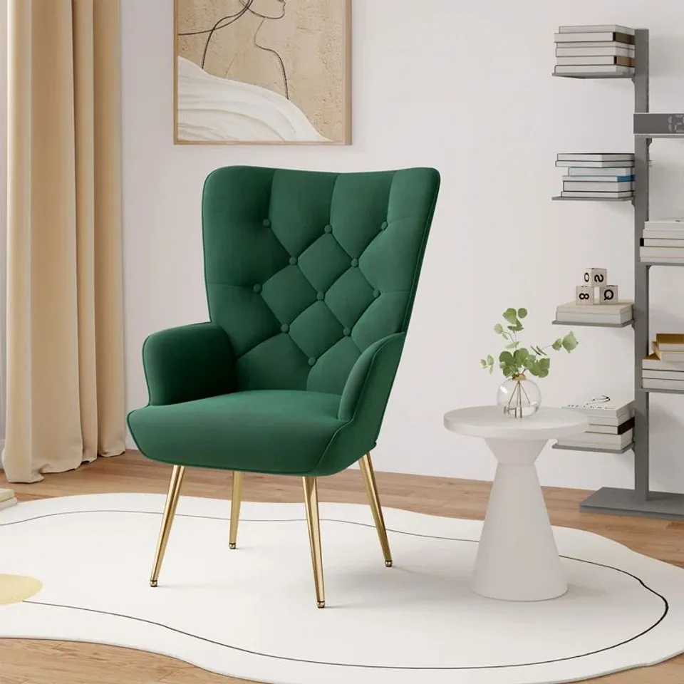 BOXED BASTOAM 50CM WIDE TUFTED VELVET WINGBACK CHAIR - GREEN