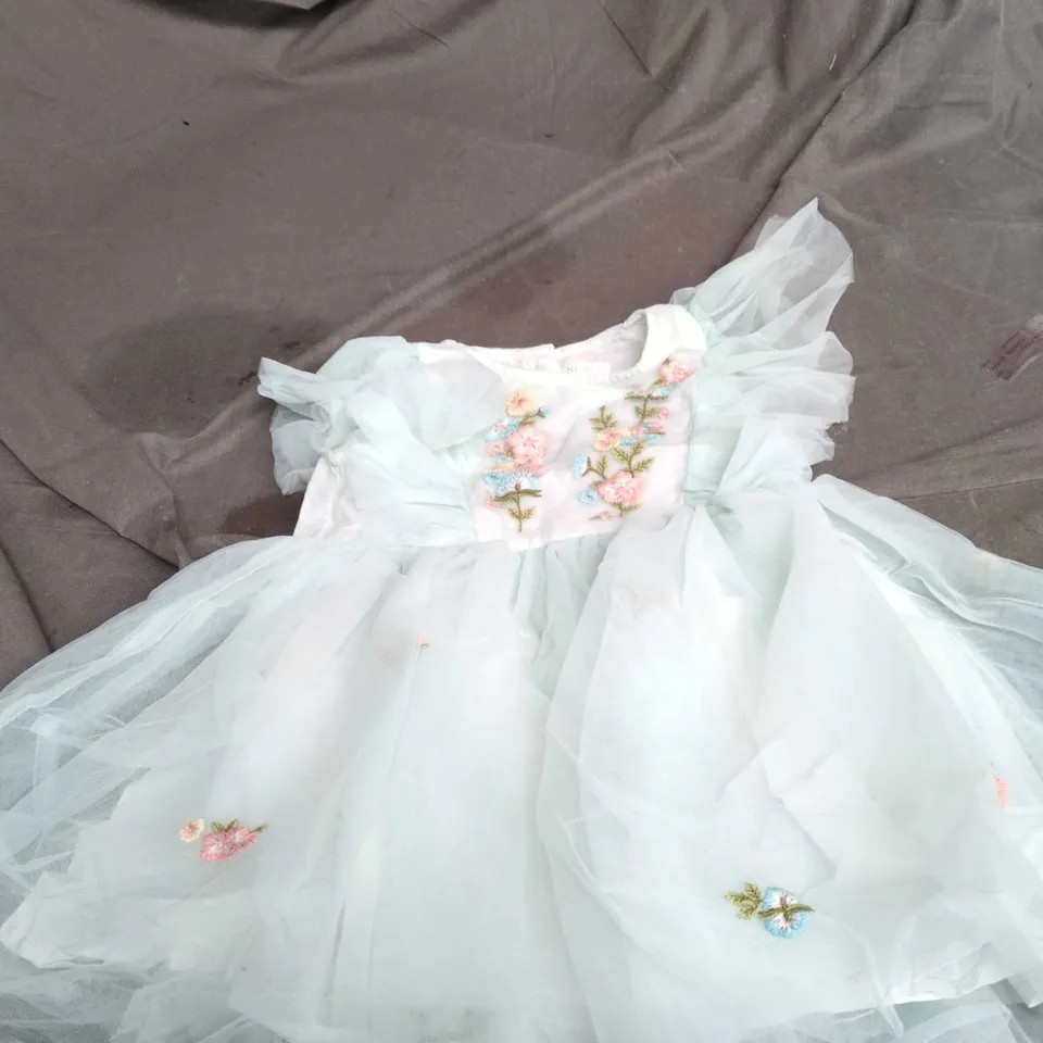 NEXT GIRLS' LIGHT BLUE EMBROIDERED TULLE DRESS