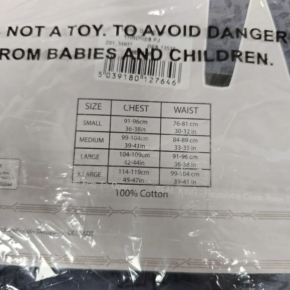 GAME OF THRONES THE IRON ANNIVERSARY MENS PYJAMA SET – 100% COTTON SIZE M 