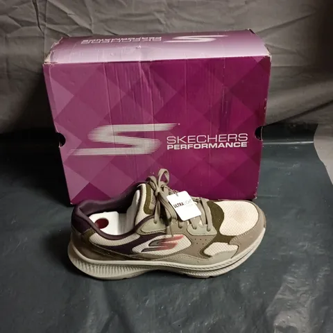SKECHERS PERFORMANCE ULTRA LIGHT RUNNING SHOES – BEIGE/OLIVE, BOXED - SIZE UK 5 