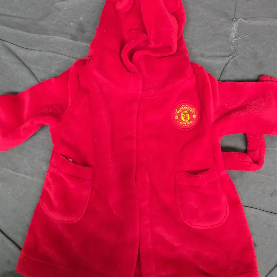 MANCHESTER UNITED HOODED DRESSING GOWN WITH FRED DEVIL HORNS - 0-6M