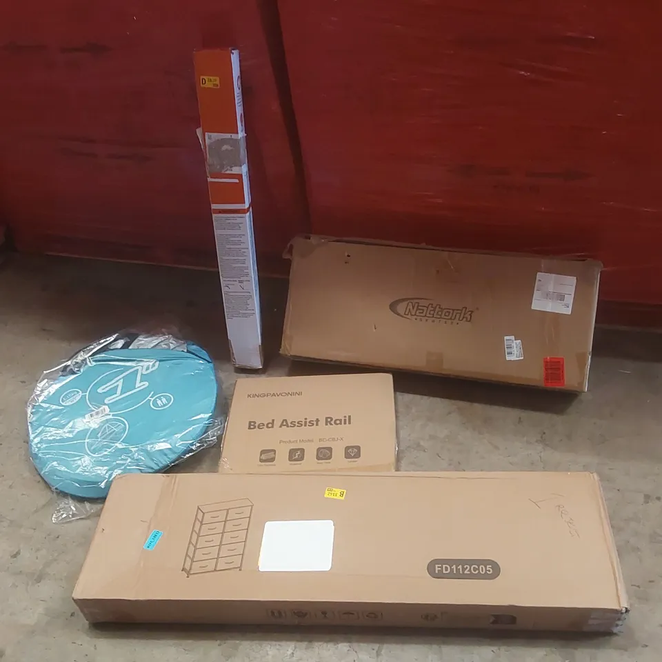 PALLET CONTAINING A VERY LARGE QUANTITY OF ASSORTED ITEMS INCLUDING: CHEST OF DRAWERS, POP-UP TENT, BED ASSIST RAIL ECT