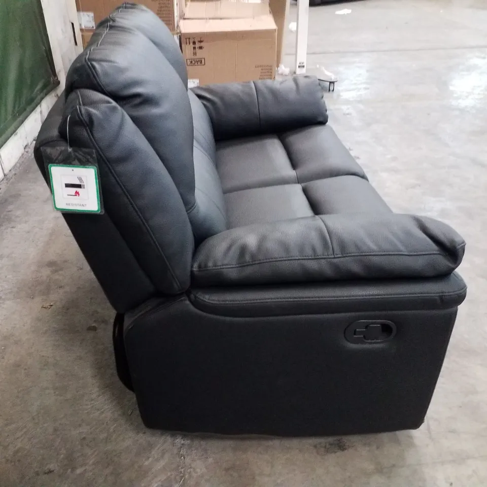 QUALITY DESIGNER 2 SEATER MANUAL RECLINER SOFA - BLACK FAUX LEATHER  