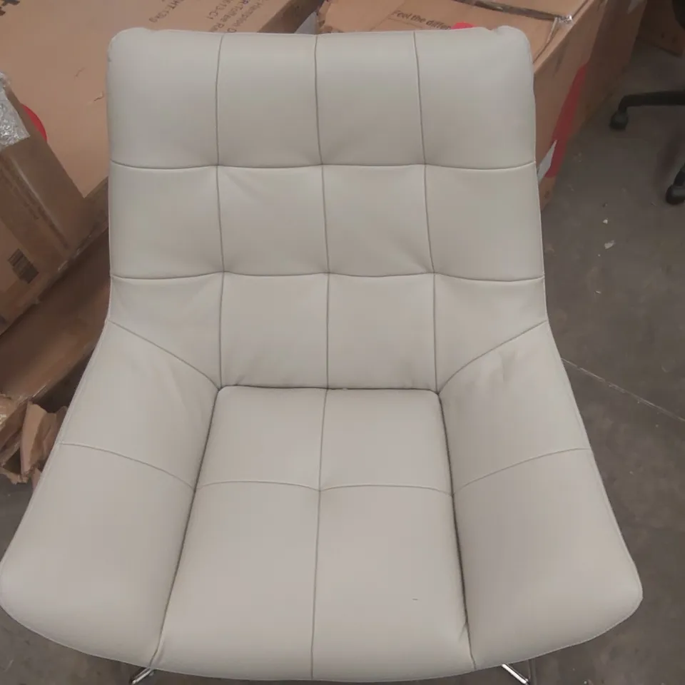 DANETTI CANIO NATURAL GREY LEATHER AND BRUSHED STEEL ACCENT CHAIR
