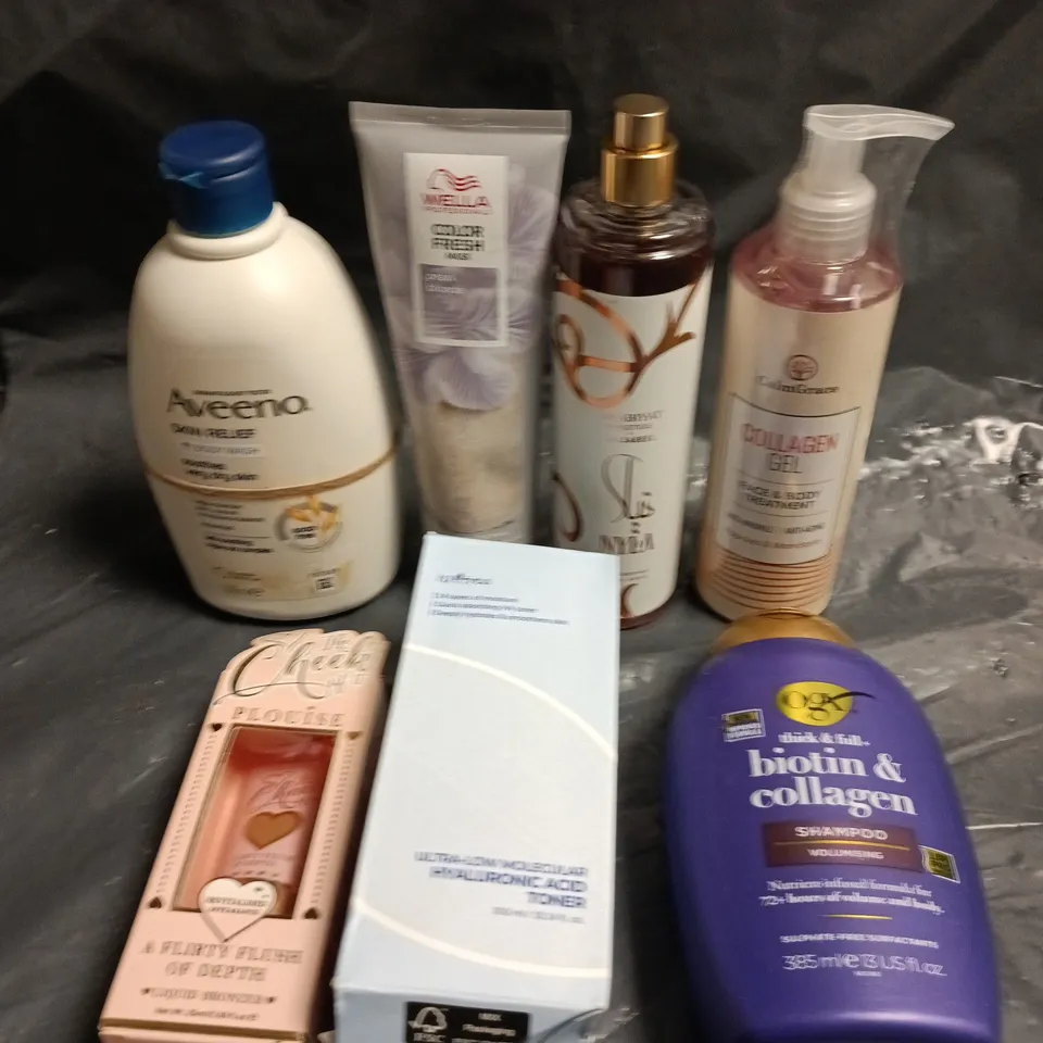APPROXIMATELY 15 ASSORTED HEALTH & BEAUTY PRODUCTS TO INCLUDE COLLAGEN SHAMPOO, LIQUID BRONZER, AVEENO BODY WASH ETC