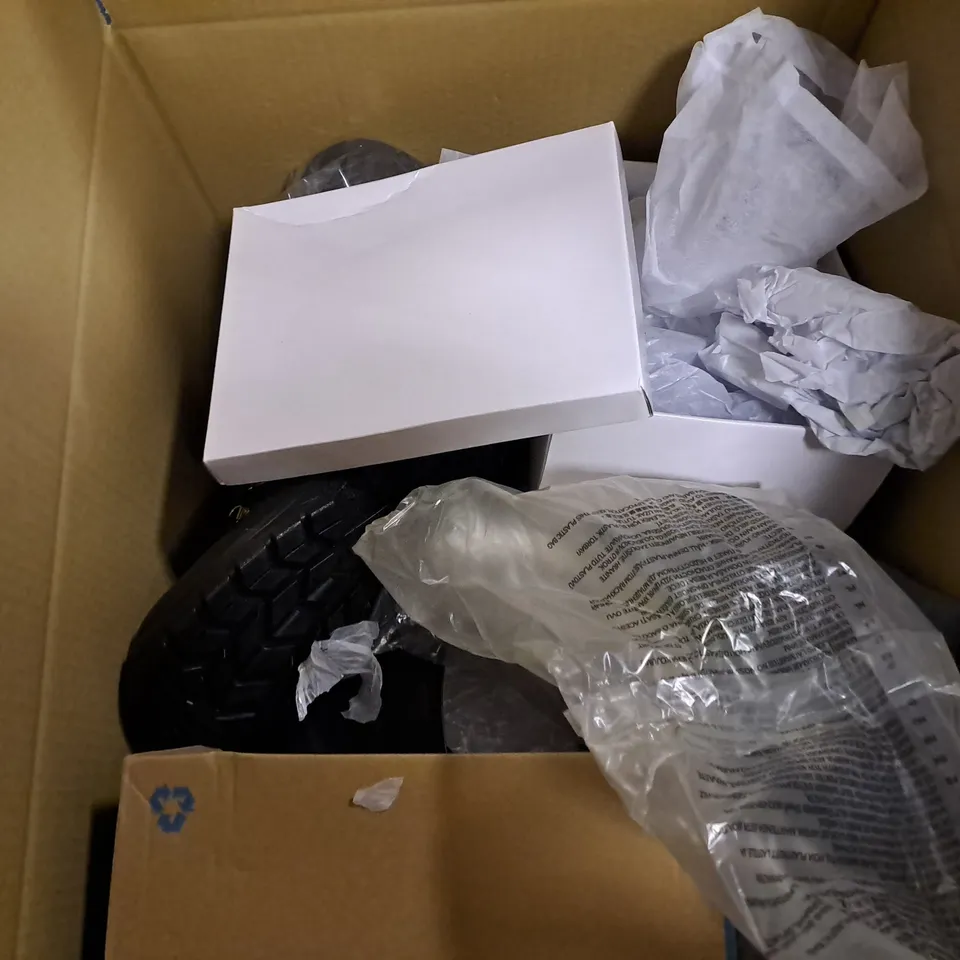 BOX OF APPROXIMATELY 8 PAIRS OF ASSORTED SHOES IN VARIOUS COLOUR, STYLES AND SIZES