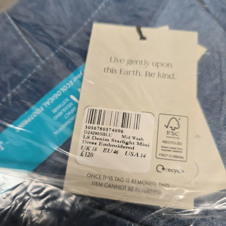 BAGGED NOBODYS CHILD LS DENIM STARLIGHT MINI DRESS - SIZE 18