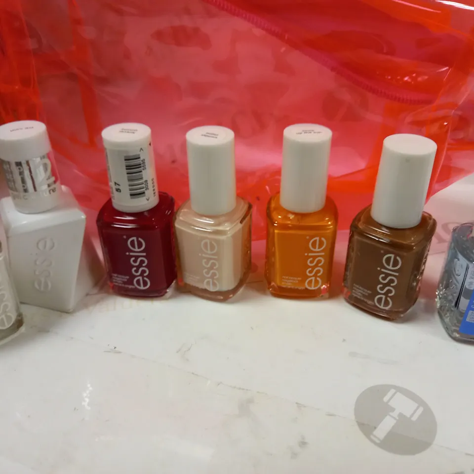 ASSORTMENT OF NAIL POLISH LACQUER APPROX. 20 ITEMS WITH NEON COSMETIC BAG 