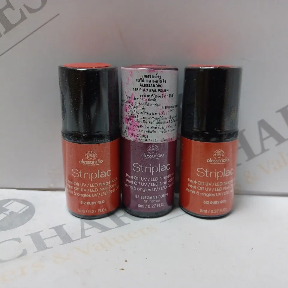 BOX OF APPROXIMATELY 75 X 8ML VIALS OF ALESSANDRO STRIPLAC NAIL POLISH IN RUBY RED, ELEGANT RUBIN