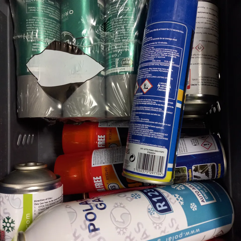 APPROXIMATELY 15 ASSORTED AEROSOLS TO INCLUDE RY-40, BRUT DEODORANT, FLEA KILLER ETC - COLLECTION ONLY 