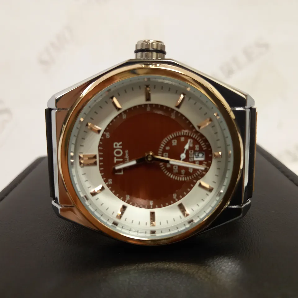 LATOR CALIBRE BROWN TWO-TONE DIAL RUBBER STRAP WRISTWATCH RRP £640
