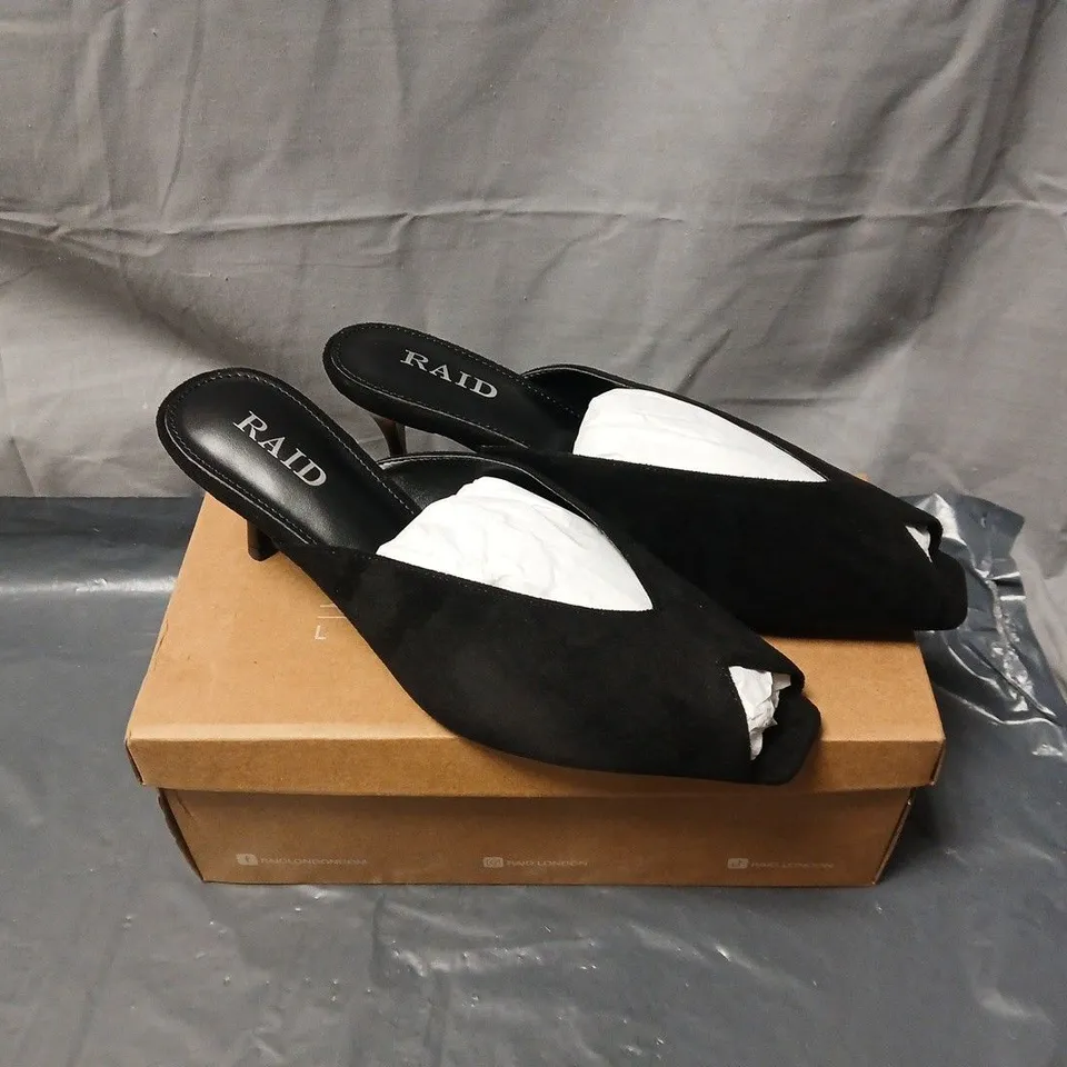 RAID LONDON BLACK SUEDE MULE HEEL – OPEN-TOE WOMEN'S SHOES UK SIZE 6