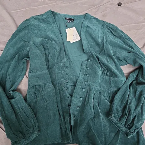 NOBODYS CHILD LS STRAIGHT TOP IN CORD GREEN - UK 18