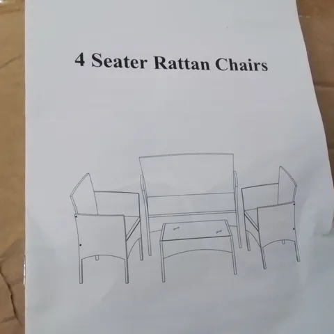 BOXED RATTAN GARDEN TABLE AND CHAIRS SET.