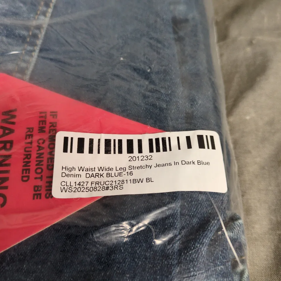 EGO HIGH WAIST WIDE LEG STRETCHY JEANS DARK BLUE, SIZE 16 BAGGED WITH TAGS