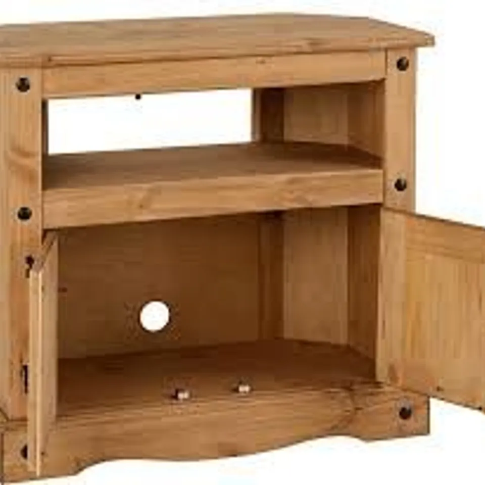 BOXED CORONA CORNER 2 DOOR TV UNIT IN DISTRESSED WAXED PINE (1 BOX)