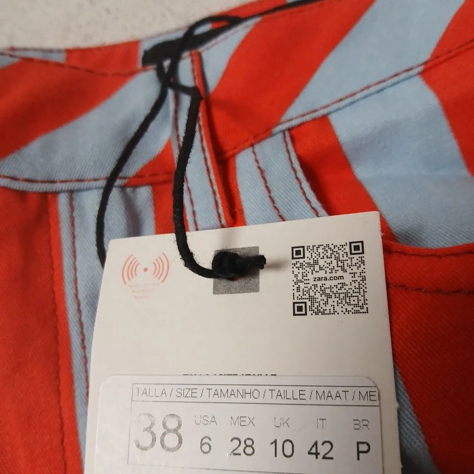 ZARA STRIPED SHORT – ORANGE & LIGHT BLUE, UK 10 (EU 38)