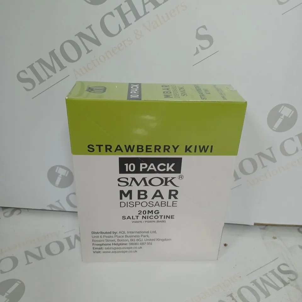 BOX OF APPROXIMATELY 10 BOXES OF STRAWBERRY KIWI 10 PACK SMOK M BAR DISPOSABLE 20MG SALT NICOTINE