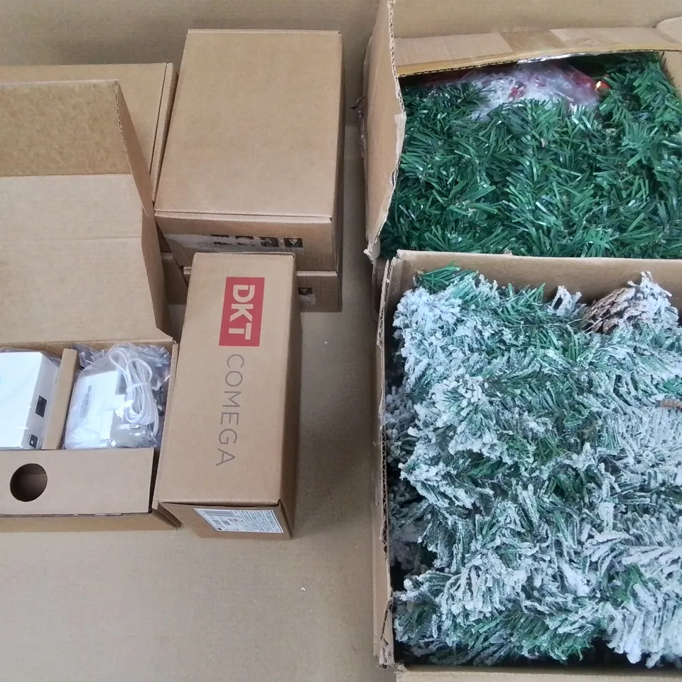 LOT OF 8 ASSORTED ITEMS TO INCLUDE 6X DKT COMEGA 1GBPS GATEWAYS AND 2 SEASONAL DECORATIONS 