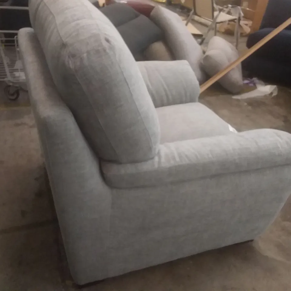QUALITY DESIGNER VIRGINIA CHAIR WITH SMALL ARMS - LIGHT GREY FABRIC