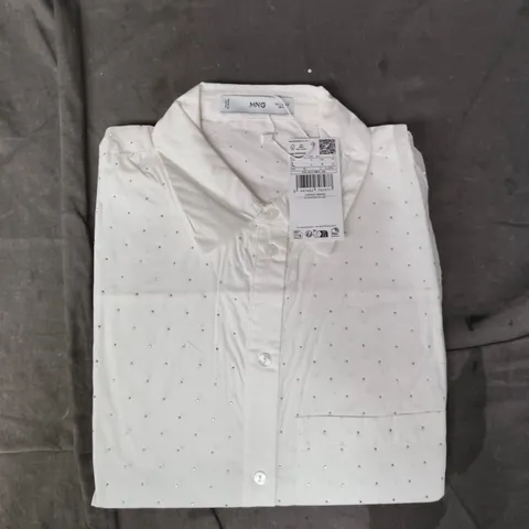 MANGO WOMEN'S BUTTON-UP SHIRT FEATURING A SUBTLE RHINESTONE EMBELLISHMENT PATTERN SIZE 12