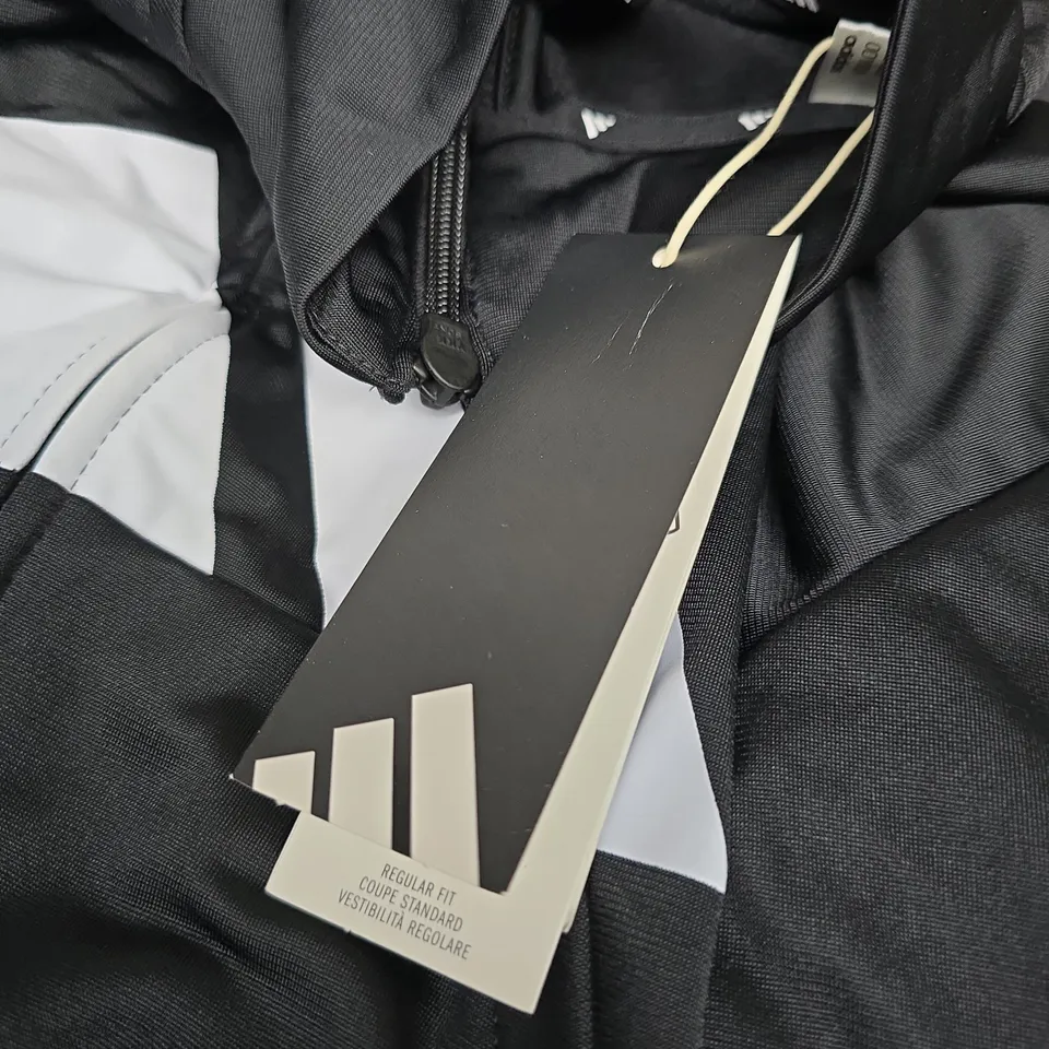ADIDAS TRACK JACKET – BLACK/WHITE REGULAR FIT, ZIP FRONT-SIZE 13-14 YEARS