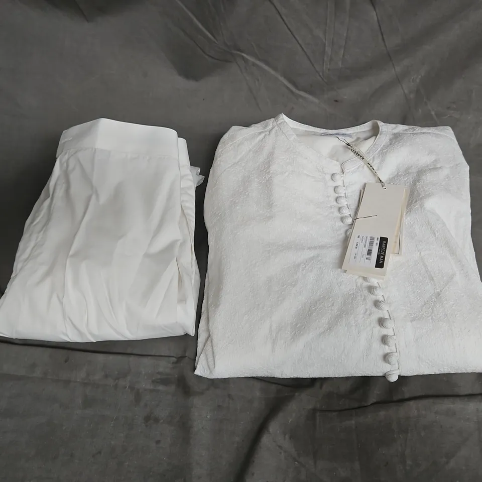 BAREEZE MEN EMBROIDERED KURTA & NARROW TROUSER SET IN WHITE SIZE L/M