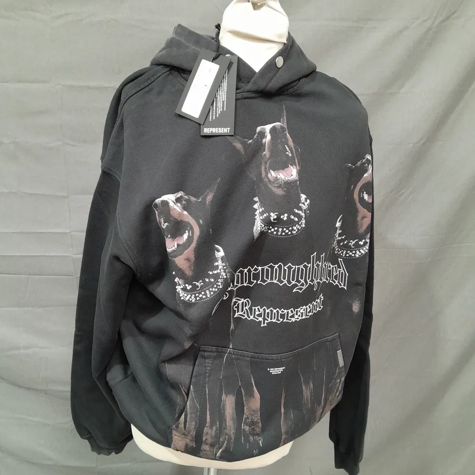 REPRESENT THOROUGHBRED HOODIE IN BLACK - XS