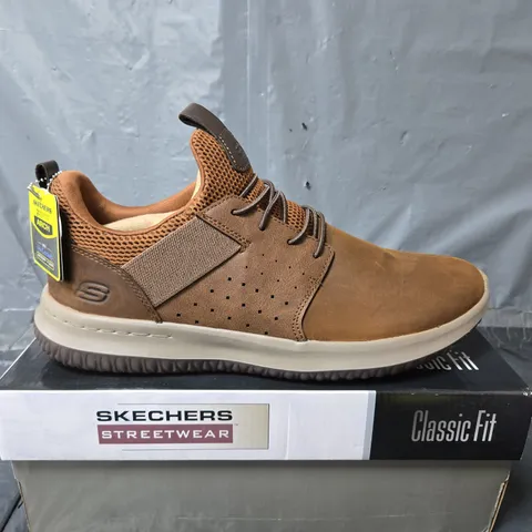 BOXED PAIR OF SKECHERS STREETWEAR AXTON TRAINERS IN BROWN - UK 9.5