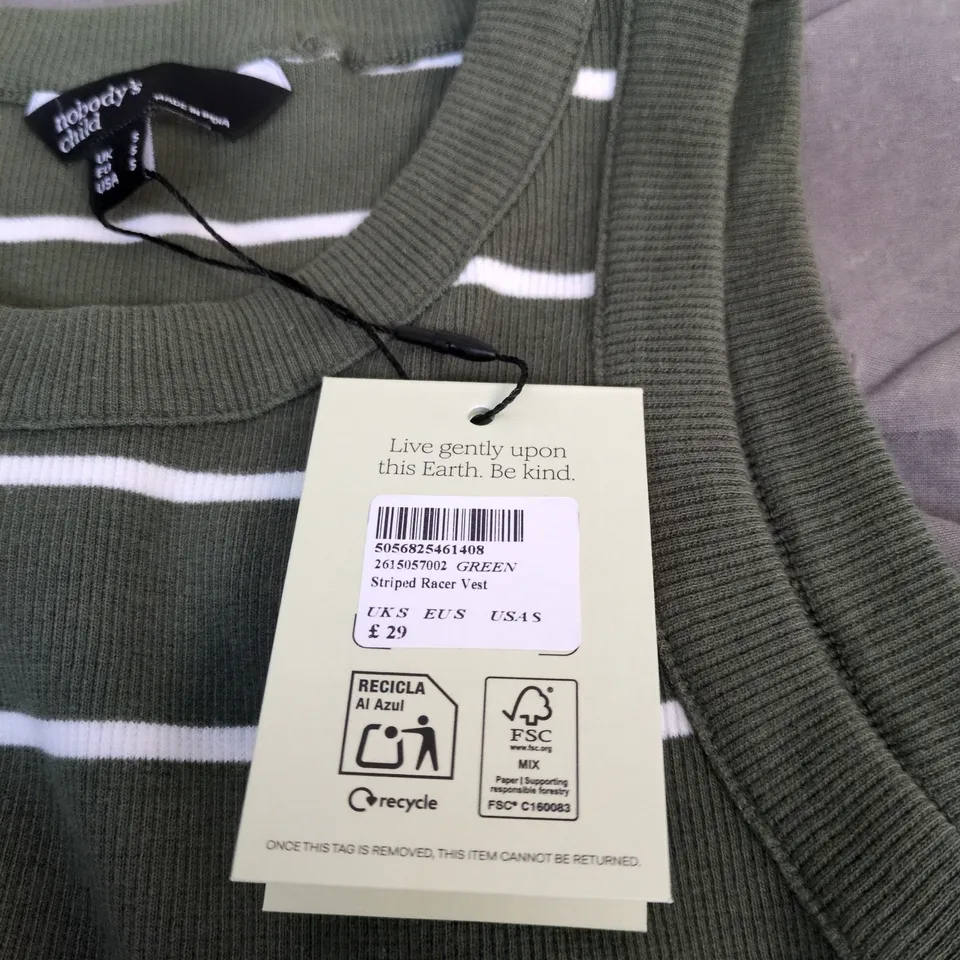 NOBODYS CHILD STRIPED RACER VEST GREEN, UK SMALL