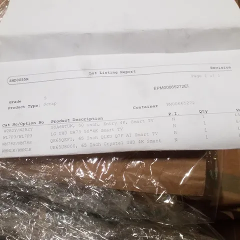 PALLET OF FIVE ASSORTED WAREHOUSE DAMAGED TV'S TO INCLUDE;