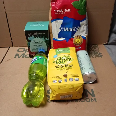 TOTE OF APPROXIMATELY 10 ASSORTED FOOD/DRINK ITEMS TO INCLUDE TRIP MINDFUL BLEND SICILIAN LEMON, TARAGUI REGULAR BLEND 2.2LB, DIVINE SALTED CARAMEL HOT CHOCOLATE, FANTA ETC