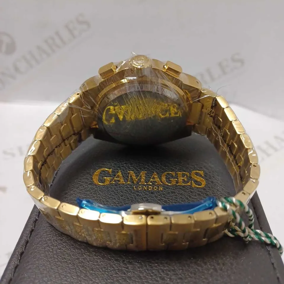 GAMAGES ENDURANCE SPORTS GOLD TRIPLE DATE DIAL AUTOMATIC BRACELET STRAP WRISTWATCH	