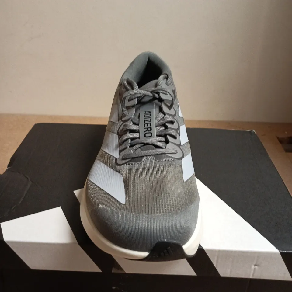 BOXED PAIR OF ADIZERO EVO SL M RUNNING SHOES – ADIDAS, GREY/WHITE, UK 9
