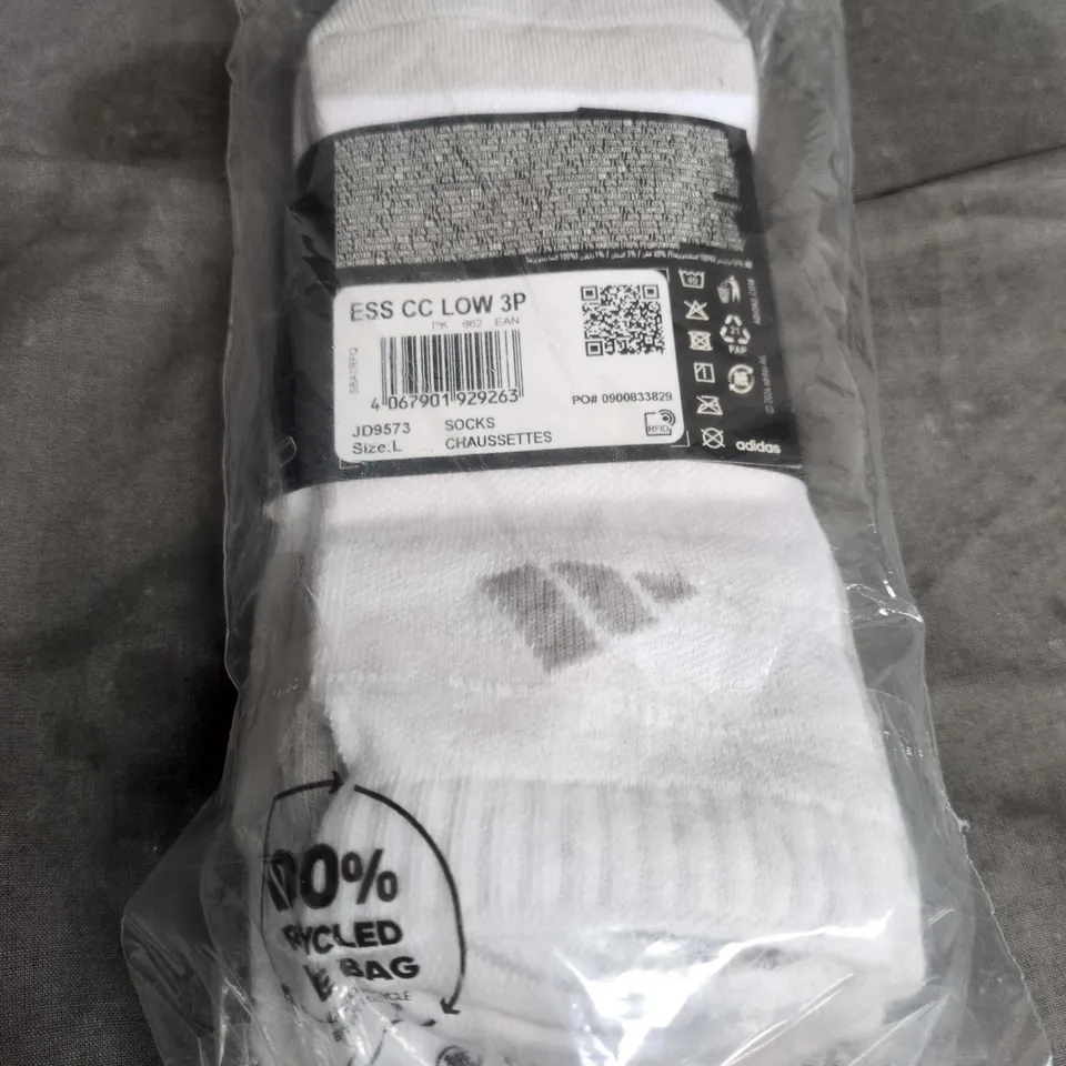 ADIDAS ESS CC LOW 3P SOCKS – WHITE, SIZE L (3 PACK)