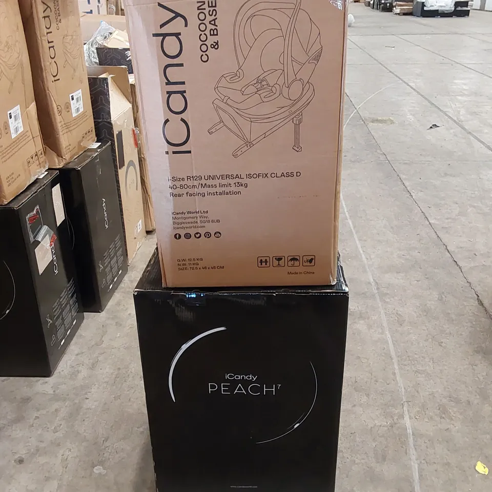BOXED ICANDY PEACH 7 STROLLER AND CAR SEAT WITH BASE - DARK GREY (2 BOXES)