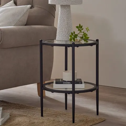 BOXED DUSK GLASS ROUND SIDE TABLE - BLACK (1 BOX)
