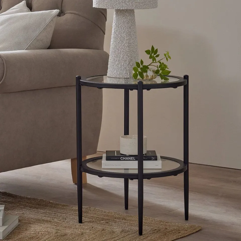 BOXED DUSK GLASS ROUND SIDE TABLE - BLACK (1 BOX)