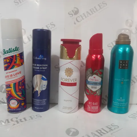 APPROXIMATELY 20 ASSORTED AEROSOL ITEMS IN INCLUDE FOREVER ABSOLU BODY SPRAY, OLD SPICE BODY SPRAY, RITUALS SHOWER GEL, ETC - COLLECTION ONLY