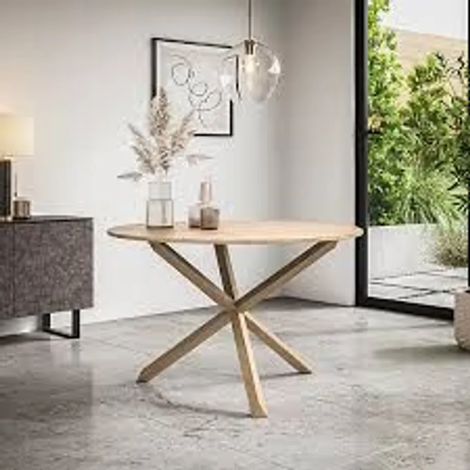 BOXED MALVERN ROUND DINING TABLE - OAK TOP/OAK LEGS (2 BOXES)