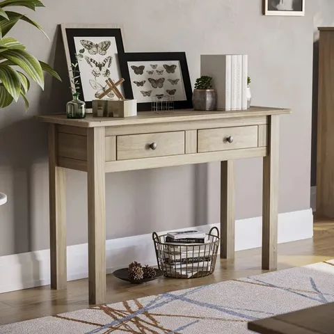 BOXED SOMERS 2 DRAWER 110CM SOLID WOOD CONSOLE TABLE (1 BOX)