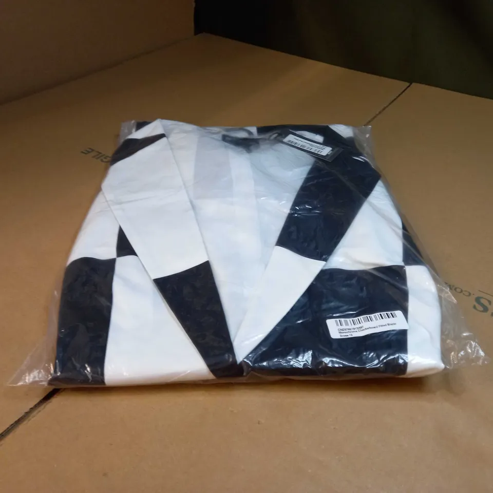PACKAGED PLT MONOCHROME CHECKERBOARD FITTED BLAZER DRESS - SIZE 12