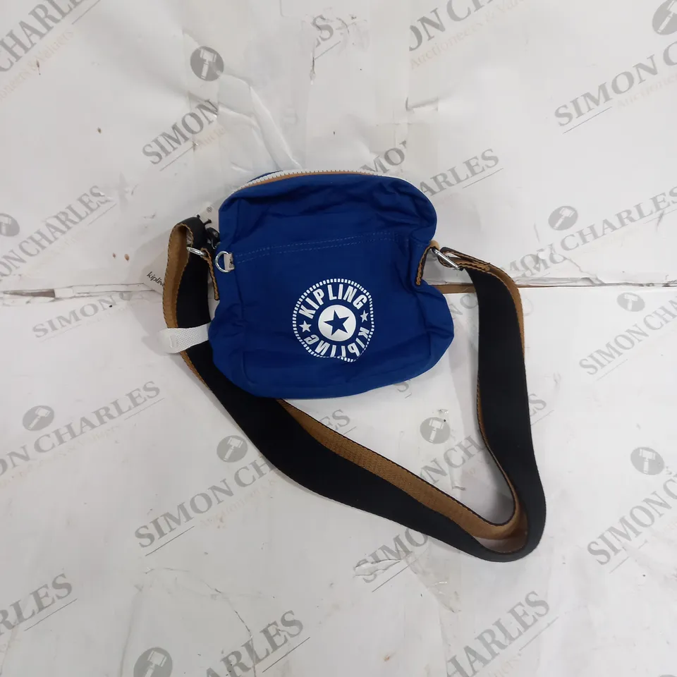 KIPLING CROSSBODY BAG IN DEEP SKY BLUE WITH BLACK AND TAN ACCENTS