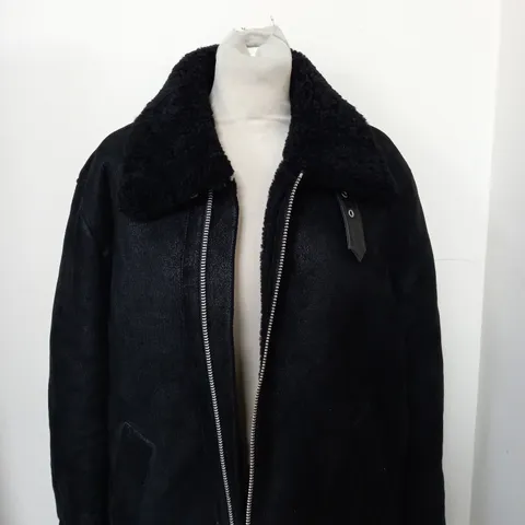 ALLSAINTS DEKLEY SHEARLING JACKET IN BLACK SIZE L