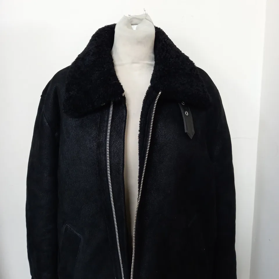 ALLSAINTS DEKLEY SHEARLING JACKET IN BLACK SIZE L