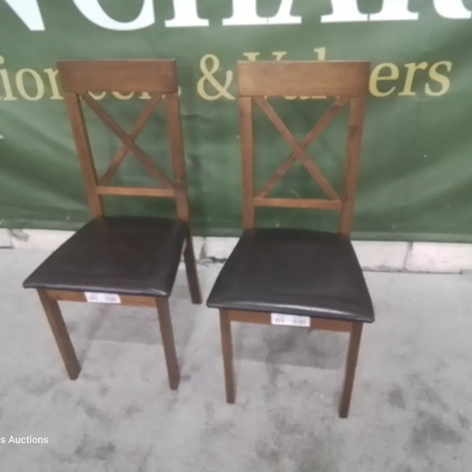 PAIR KENDAL DARK WOOD DINING CHAIRS BROWN SEAT PADS